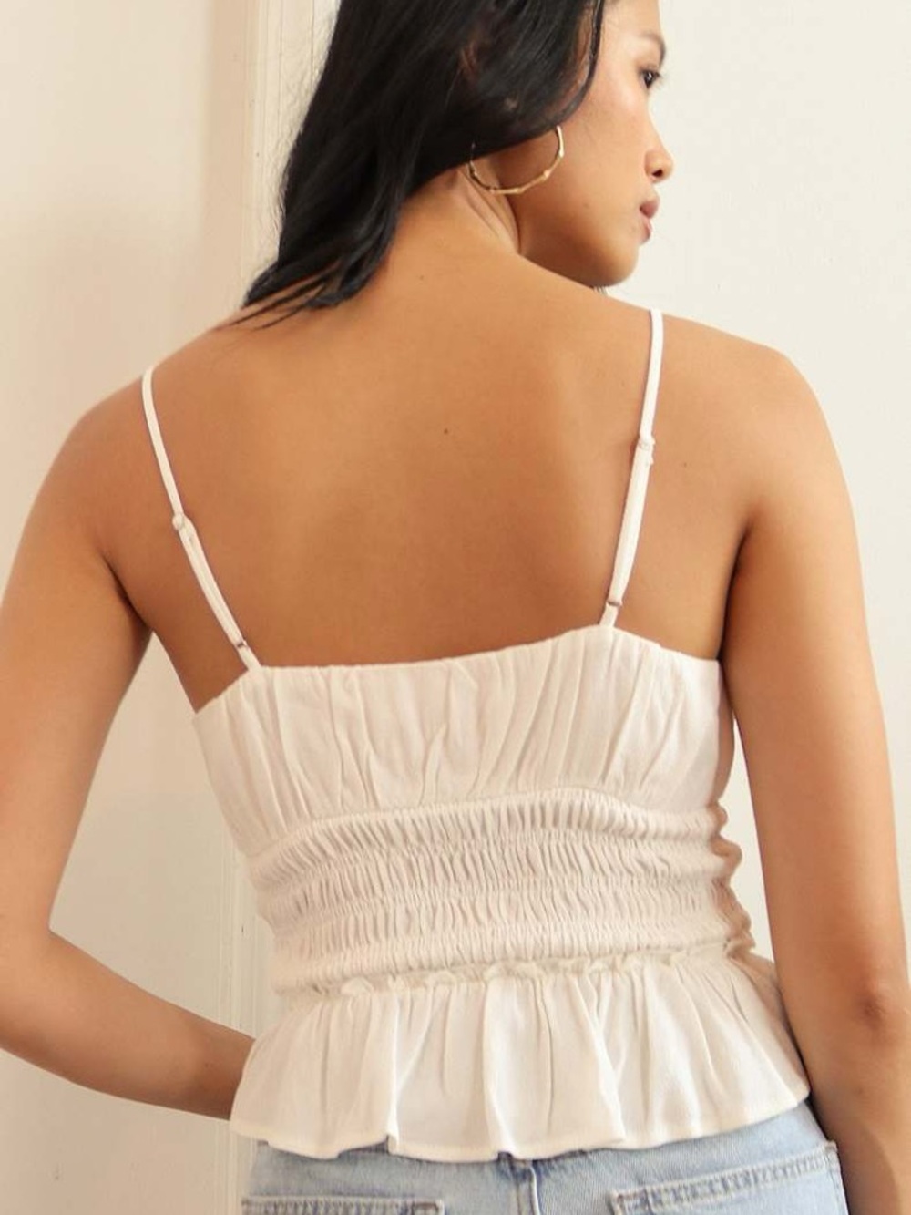 ASTR The Label Fiona White Smocked Ruffled Cami Top, Size Large - Picture 5 of 12